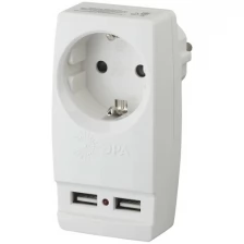 Адаптер "Polynom" 1гн 220V + 2xUSB 2100mA, c заземлением, (черный) SP-1e-USB-B ЭРА