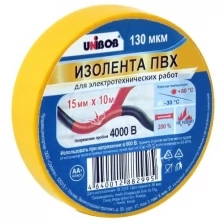 Изолента UNIBOB 15мм х 10 м, желтая, 130 мкн